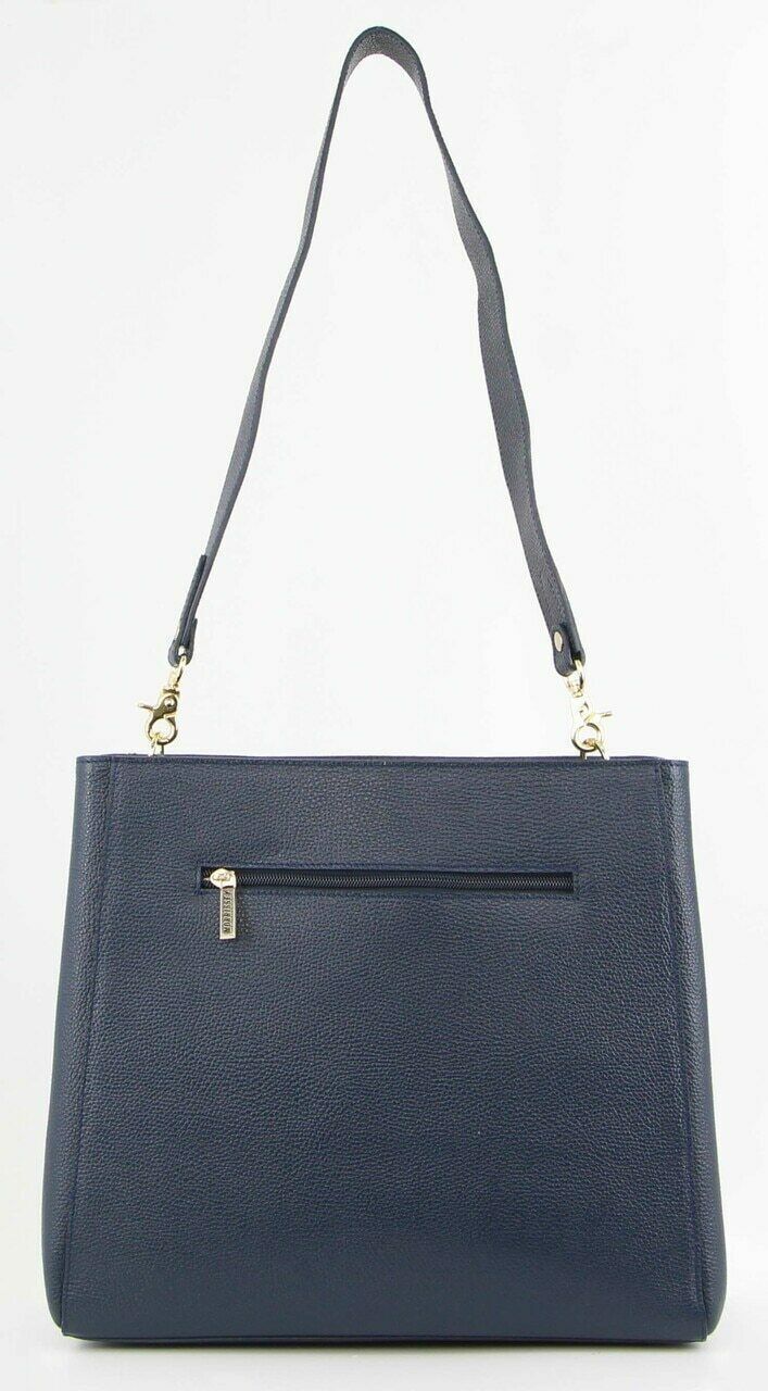 Morrissey Ladies Italian Structured Leather Cross Body Handbag - Navy