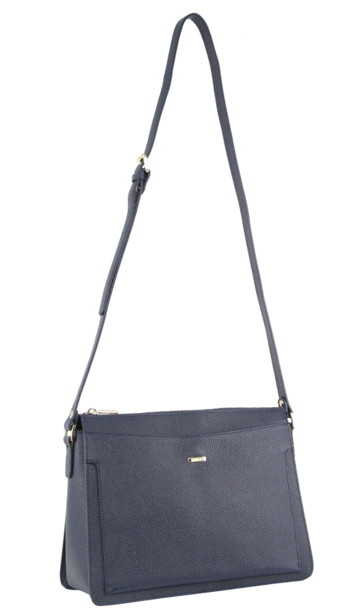 Morrissey Italian Structured Leather Cross Body Handbag Tote Bag - Navy
