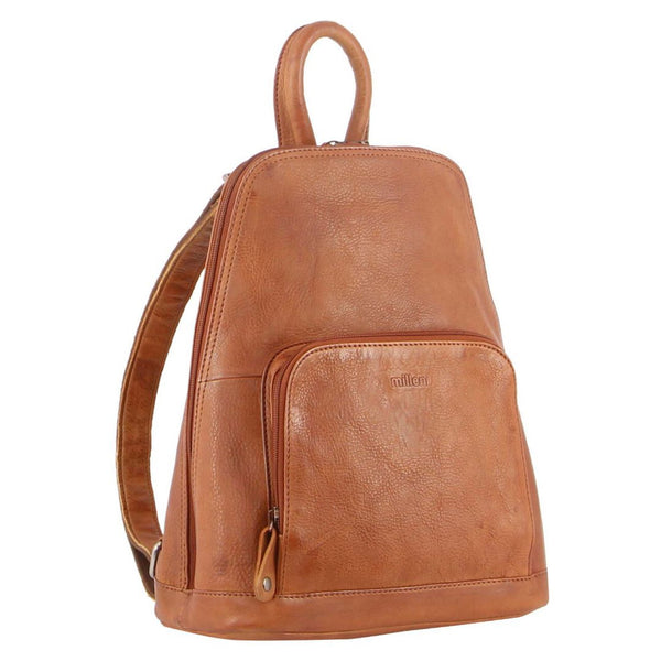 Milleni Genuine Italian Leather Soft Nappa Leather Backpack Bag - Cognac