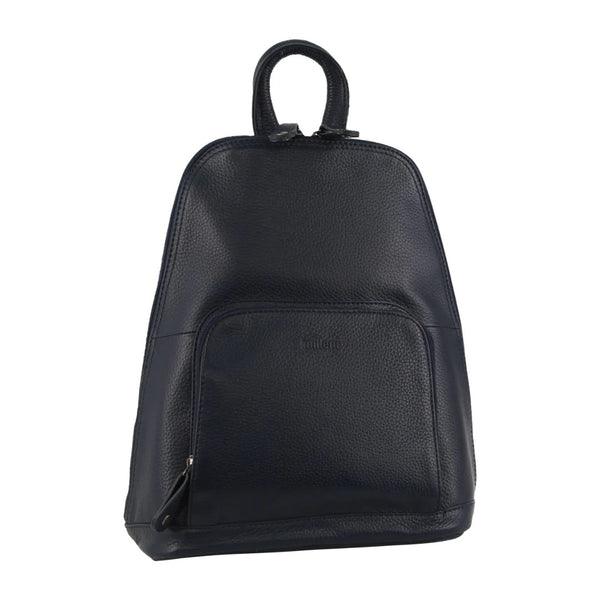 Milleni Womens Nappa Italian Leather Backpack with Twin Zip - Navy