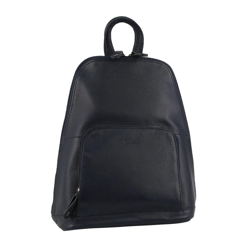 Milleni Womens Nappa Italian Leather Backpack with Twin Zip - Navy