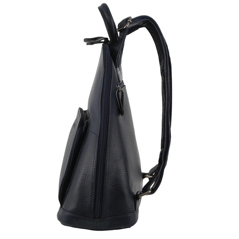Milleni Womens Nappa Italian Leather Backpack with Twin Zip - Navy