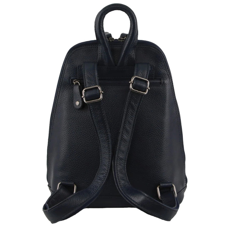 Milleni Womens Nappa Italian Leather Backpack with Twin Zip - Navy