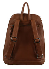 Milleni Ladies Genuine Italian Leather Backpack Twin Zip - Cognac