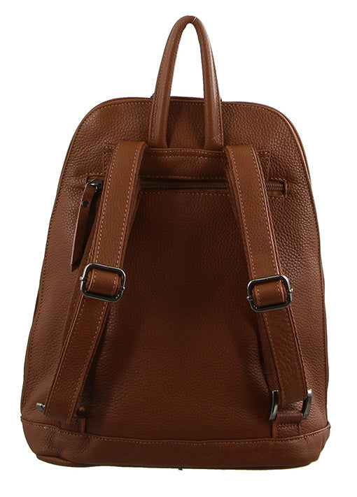 Milleni Ladies Genuine Italian Leather Backpack Twin Zip - Cognac