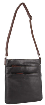 Milleni Womens Italian Soft Nappa Leather Cross-Body Bag - Black/Chestnut