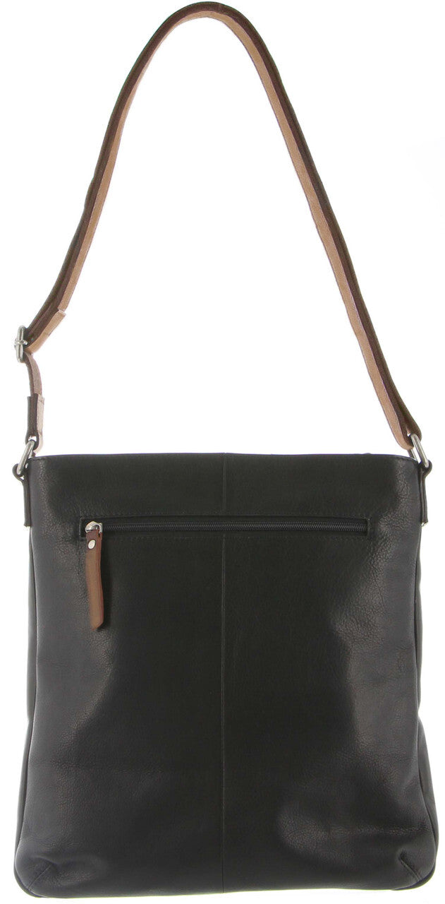Milleni Womens Italian Soft Nappa Leather Cross-Body Bag - Black/Chestnut