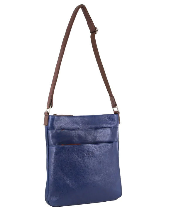 Milleni Womens Italian Soft Nappa Leather Bag - Indigo/Chestnut