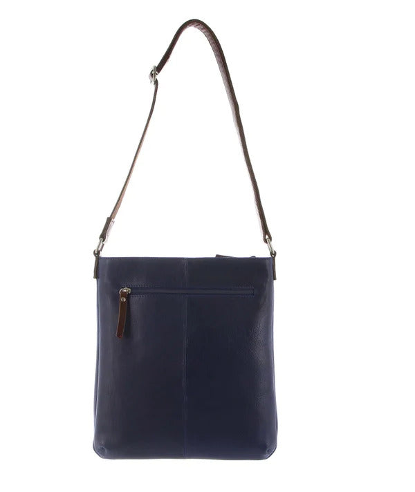 Milleni Womens Italian Soft Nappa Leather Bag - Indigo/Chestnut