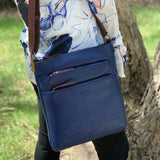 Milleni Womens Italian Soft Nappa Leather Bag - Indigo/Chestnut