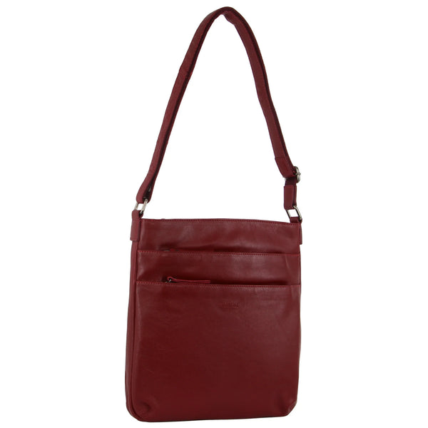 Milleni Ladies Nappa Leather Zip Closure Cross Body Bag - Red