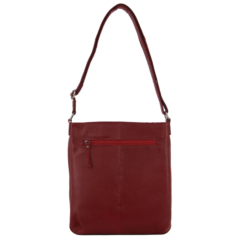 Milleni Ladies Nappa Leather Zip Closure Cross Body Bag - Red