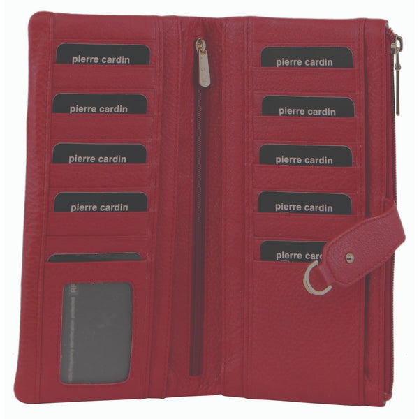 Pierre Cardin Womens RFID Italian Leather Wallet - Red