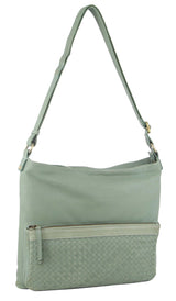 Pierre Cardin Womens Woven Leather Flap Cross-Body Bag - Mint