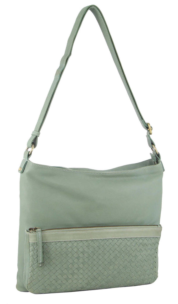 Pierre Cardin Womens Woven Leather Flap Cross-Body Bag - Mint