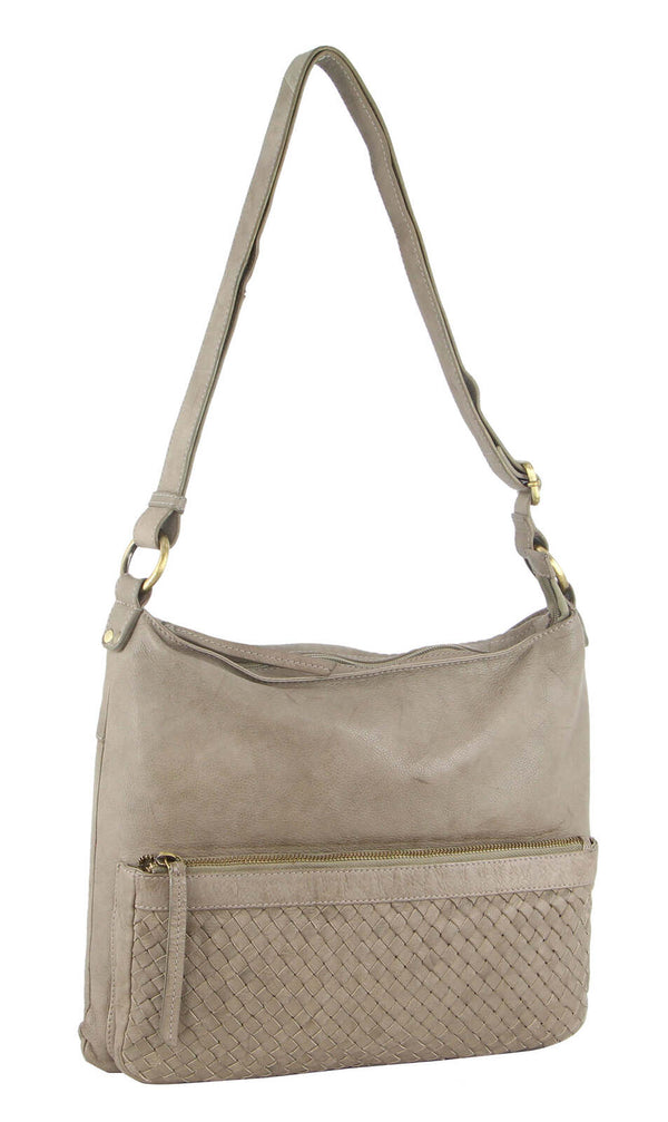Pierre Cardin Woven Leather Ladies Cross-Body Bag - Taupe