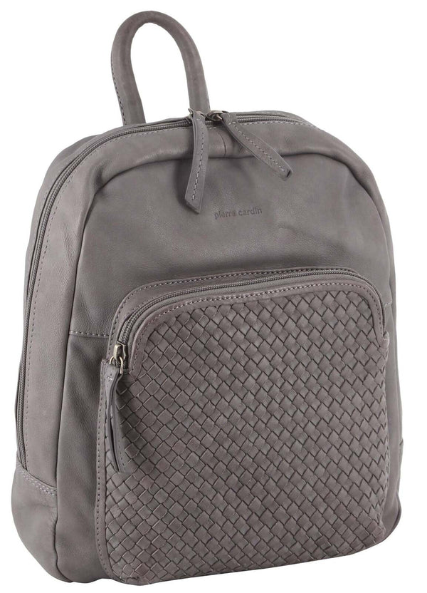 Pierre Cardin Womens Woven Soft Leather Backpack Bag - Sky Blue