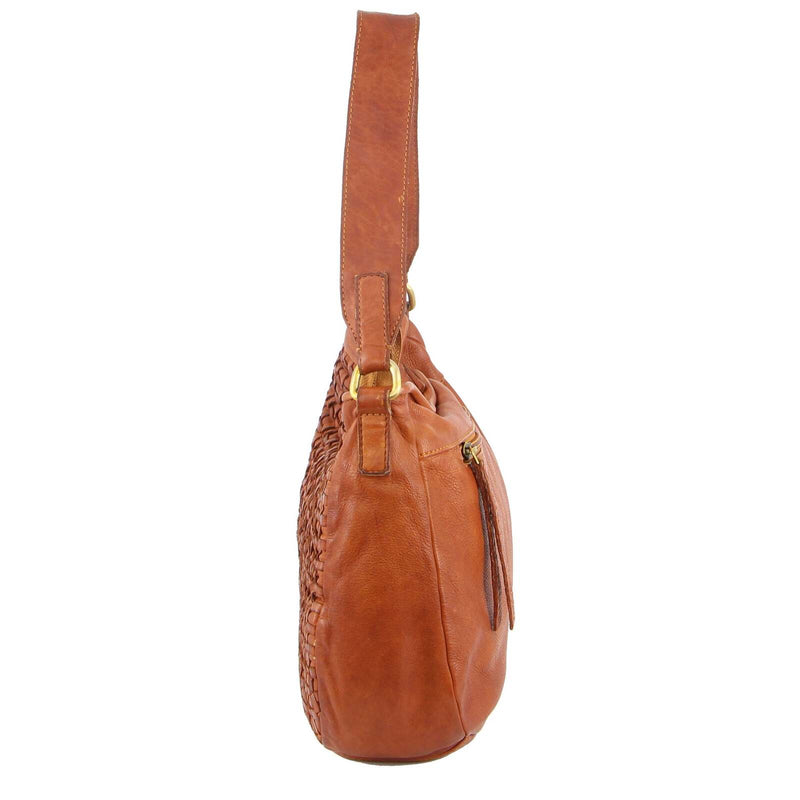 Pierre Cardin Woven Leather Ladies Crossbody Bag - Cognac