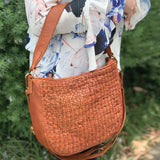 Pierre Cardin Woven Leather Ladies Crossbody Bag - Cognac