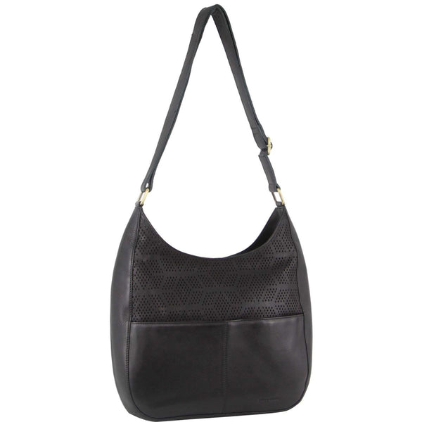 Pierre Cardin Womens Italian Leather Bag Perforated Cross Body - Black