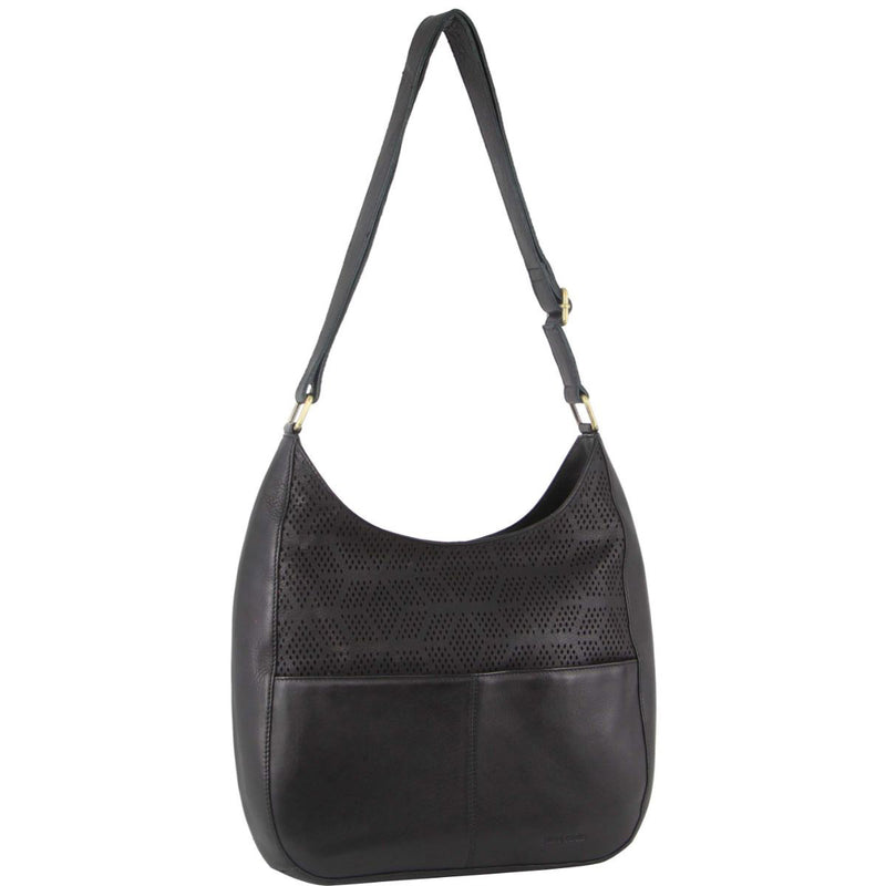 Pierre Cardin Womens Italian Leather Bag Perforated Cross Body - Black