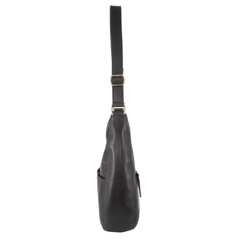 Pierre Cardin Womens Italian Leather Bag Perforated Cross Body - Black