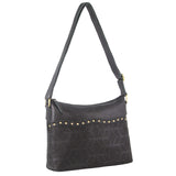 Pierre Cardin Womens Leather Perforated Cross-Body Bag with Stud Detailing - Black