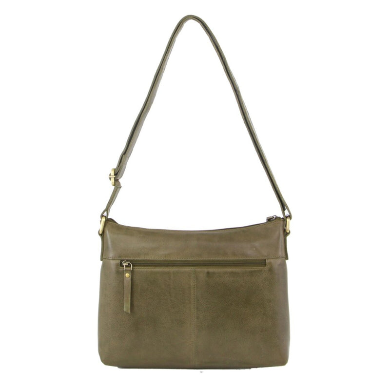 Pierre Cardin Womens Leather Perforated Cross Body Bag with Stud Detailing - Olive