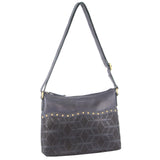 Pierre Cardin Womens Leather Perforated Cross-Body Bag with Stud Detailing - Teal