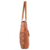 Pierre Cardin Womens Leather Perforated Shoulder Bag with Stud Detailing - Cognac