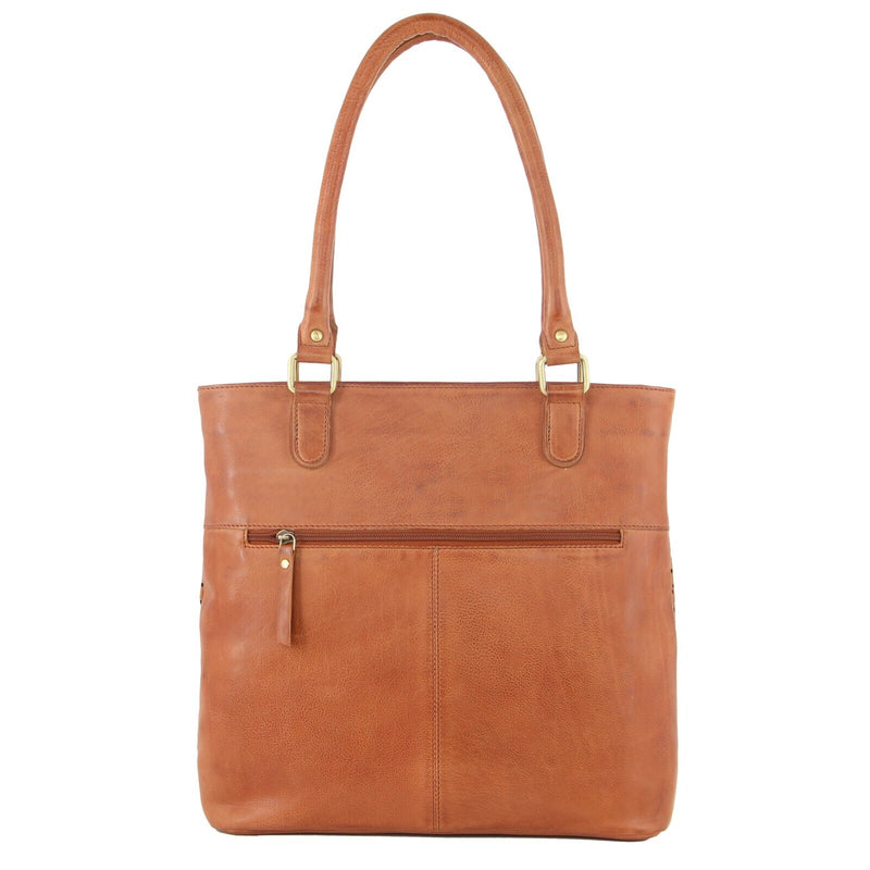 Pierre Cardin Womens Leather Perforated Shoulder Bag with Stud Detailing - Cognac