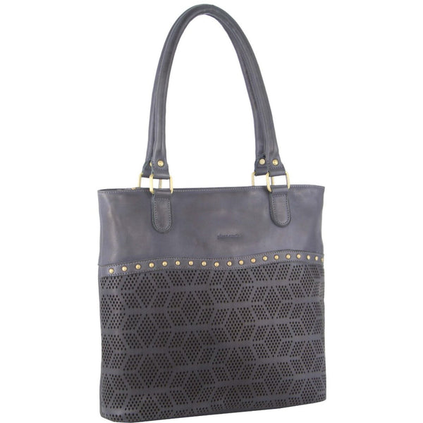 Pierre Cardin Womens Leather Perforated Shoulder Bag with Stud Detailing - Teal