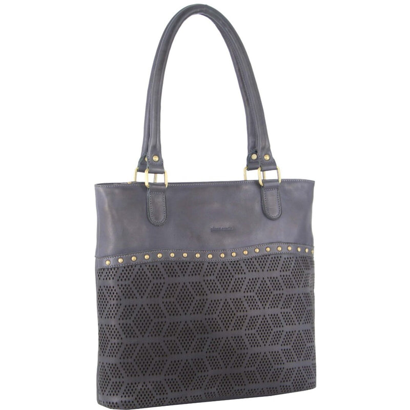 Pierre Cardin Womens Leather Perforated Shoulder Bag with Stud Detailing - Teal