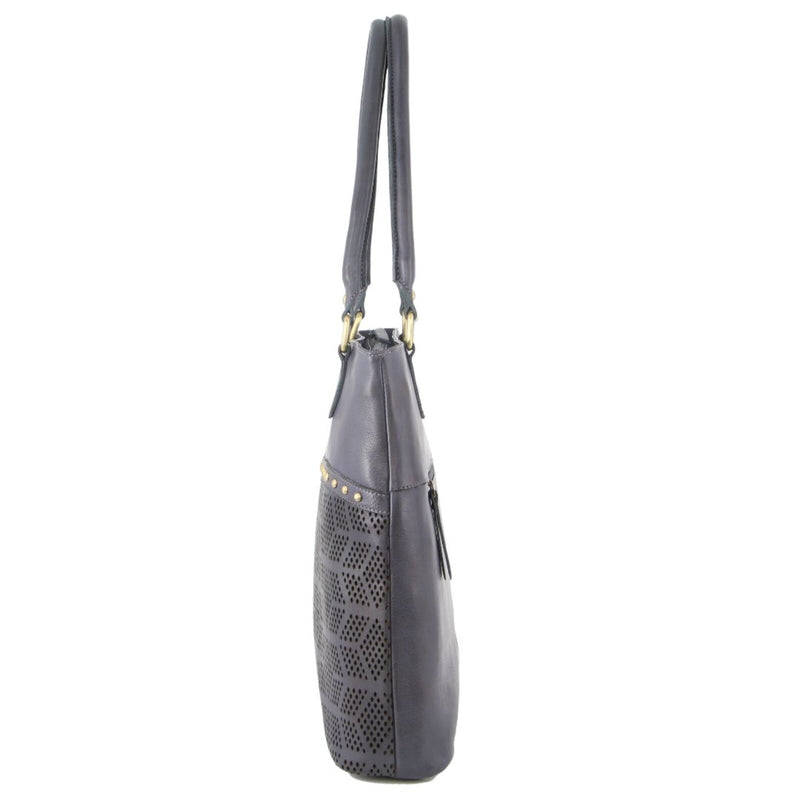 Pierre Cardin Womens Leather Perforated Shoulder Bag with Stud Detailing - Teal