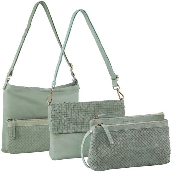 3-Piece Set Pierre Cardin Womens Woven Bags - Mint Green