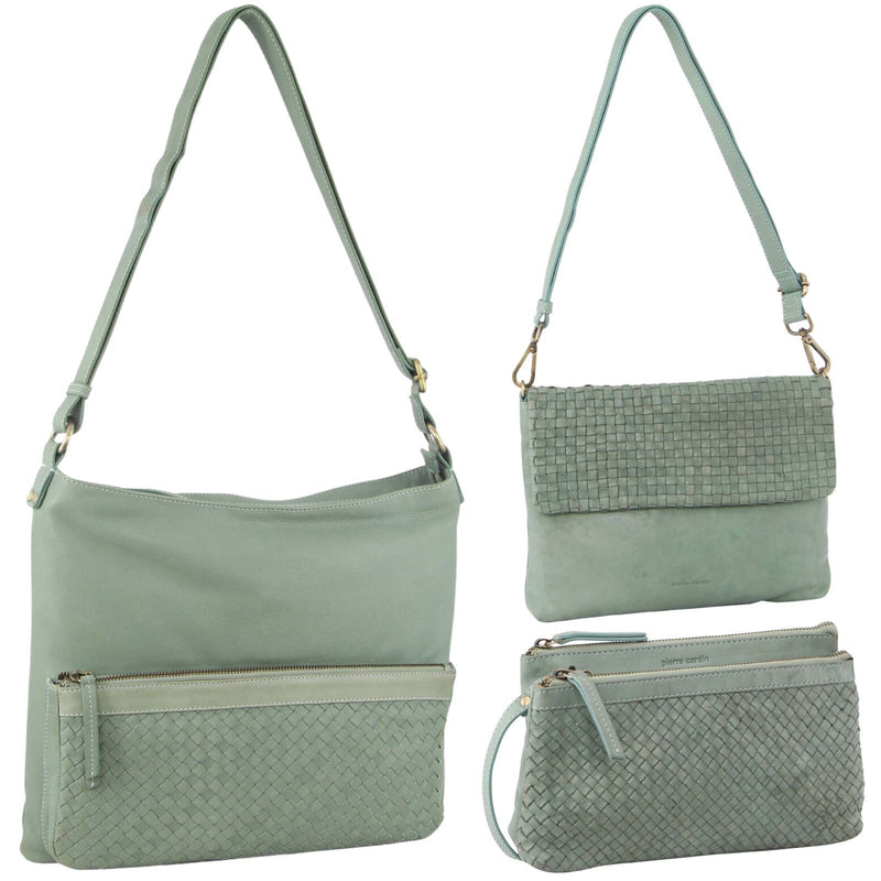 3-Piece Set Pierre Cardin Womens Woven Bags - Mint Green