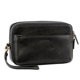 Pierre Cardin Mens Italian Leather Toiletry Bag Wash Case - Black