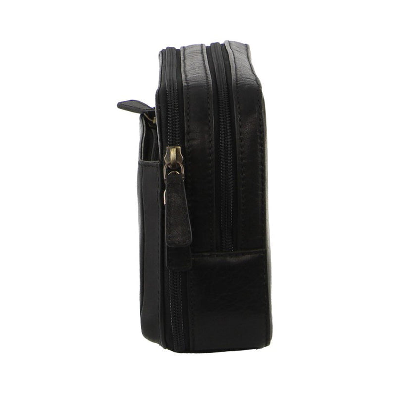 Pierre Cardin Mens Italian Leather Toiletry Bag Wash Case - Black