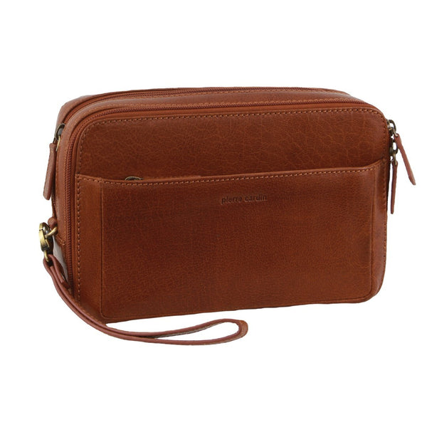 Pierre Cardin Mens Leather Toiletry Bag Wash Case - Tan