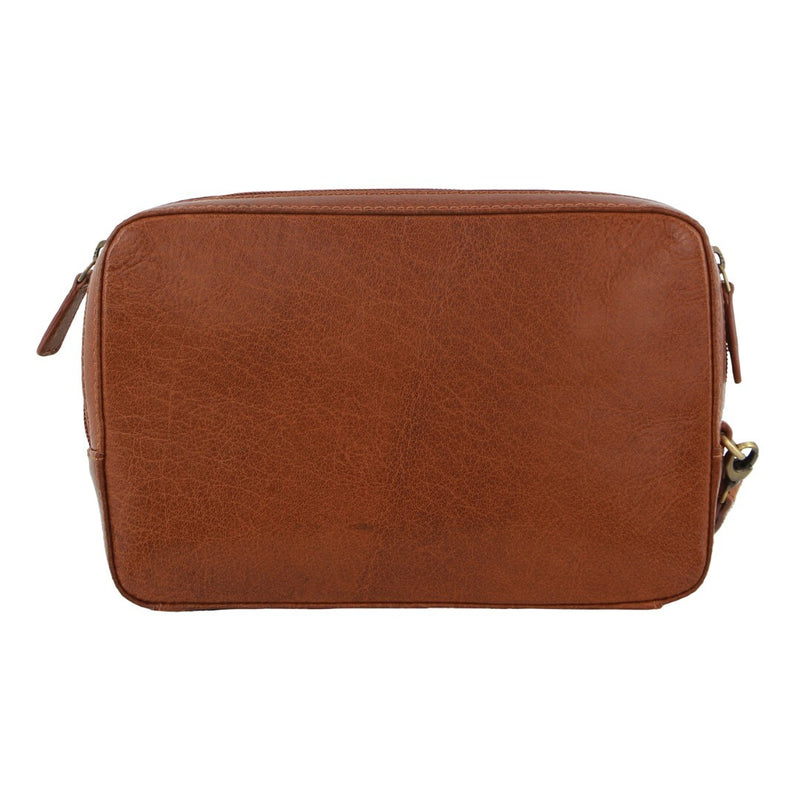 Pierre Cardin Mens Leather Toiletry Bag Wash Case - Tan