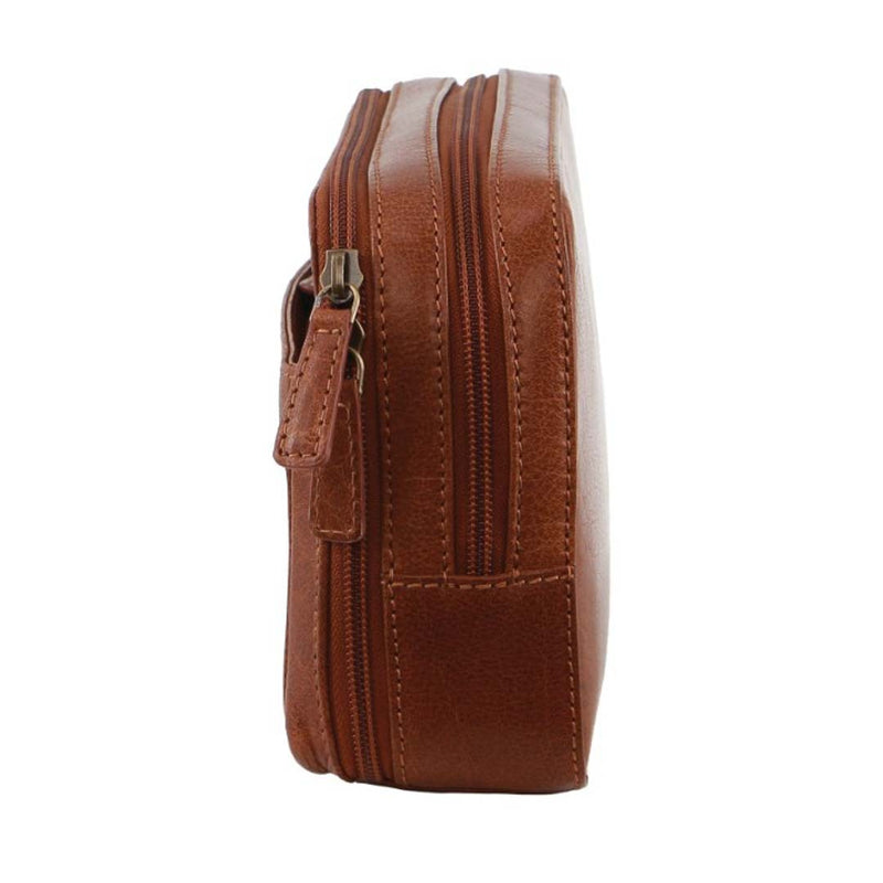 Pierre Cardin Mens Leather Toiletry Bag Wash Case - Tan