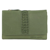 Pierre Cardin Leather Ladies Woven Design Tri-fold Wallet - Leaf Green