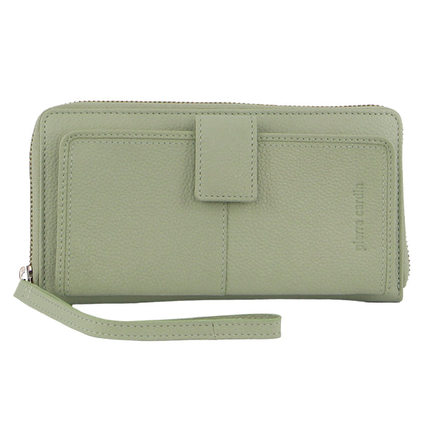 Pierre Cardin Womens Leather Zip Around Wallet w/ Wristlet - Jade Green