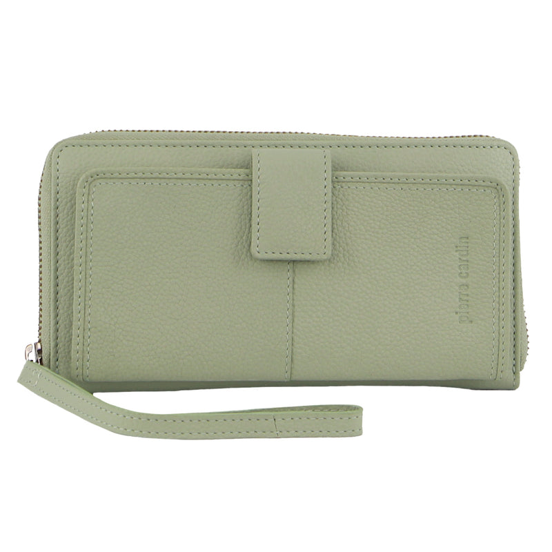Pierre Cardin Womens Leather Zip Around Wallet w/ Wristlet - Jade Green