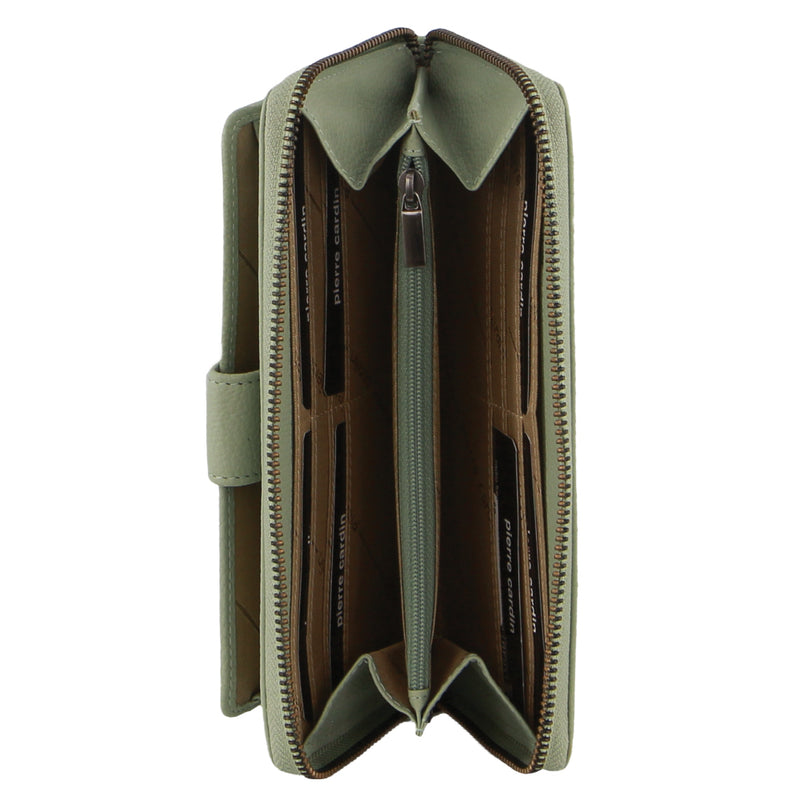 Pierre Cardin Womens Leather Zip Around Wallet w/ Wristlet - Jade Green