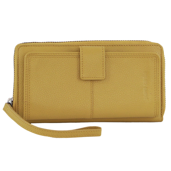 Pierre Cardin Womens Leather Zip Around Wallet w/ Wristlet - Zinc Yellow