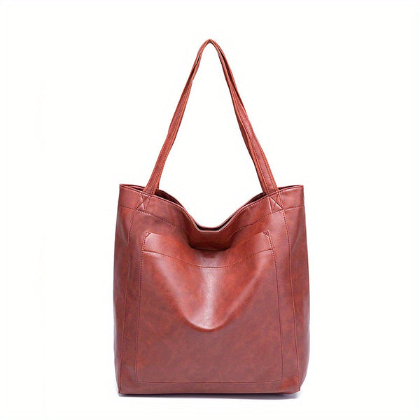 Vintage PU Leather Tote Bag - Stylish and Spacious Everyday Shoulder Bag - Brown