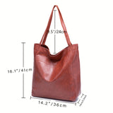 Vintage PU Leather Tote Bag - Stylish and Spacious Everyday Shoulder Bag - Dark Brown