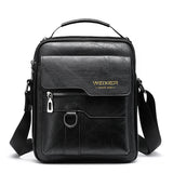 Mens Vintage Leather Shoulder Bag - Multi-Compartment Crossbody - Black