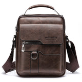 Mens Vintage Leather Shoulder Bag - Multi-Compartment Crossbody - Dark Brown